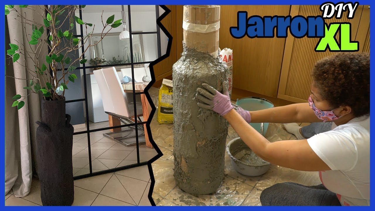 Como hacer un JARRON GRANDE XL para la sala con de cartón y cemento ❤😍 