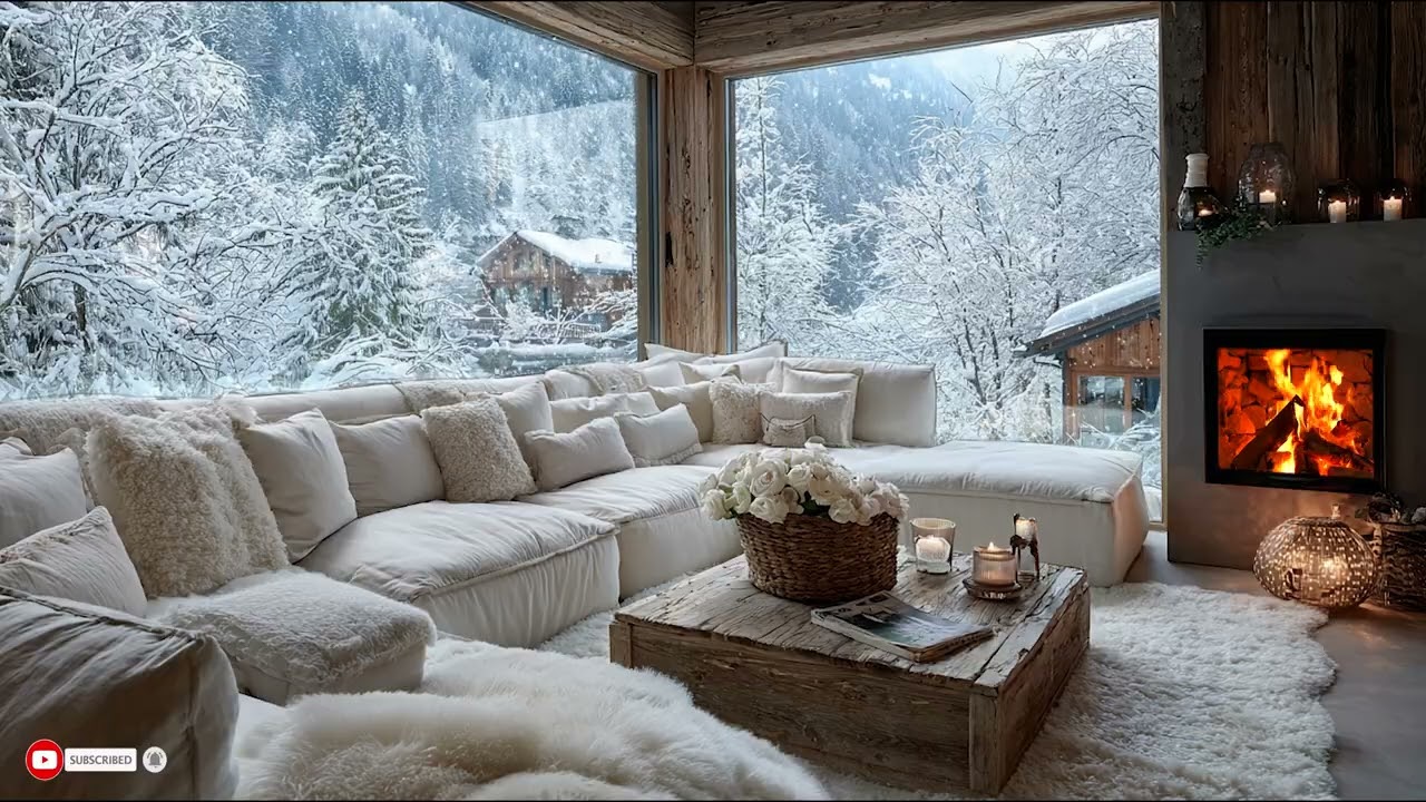 By The Fireplace On A Snowy Night With Soft Piano And Cozy Winter Ambience