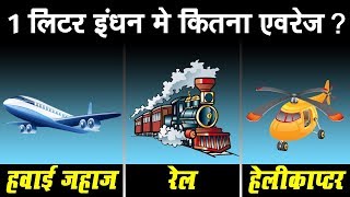 1 लीटर में कितना चलता है हवाई जहाज।रेल|हेलीकाप्टर Mileage Of Train|Airplane|Helicopter In Hindi