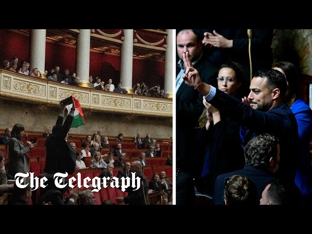 French MP suspended after raising Palestinian flag in parliament session class=