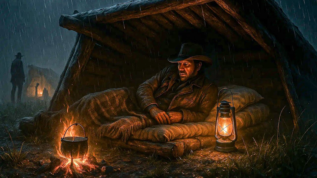 Arthur's Wood Cabin Shelter: Solo Camping in Brutal Storm | RDR2 ASMR