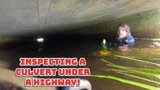 Inspecting a culvert that runs under a highway!