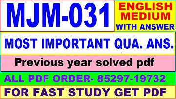 mjm 031 important questions / mjm 31 previous year question paper in English / ma majmc study