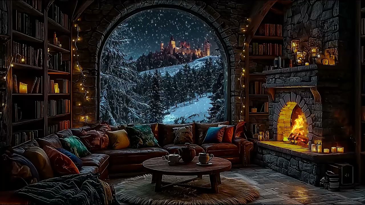 Home for the Night: Old Castle Room 🕯️🔥 Quiet Fireplace Ambience for Deep Calm & Background TV