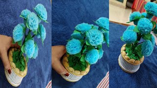 How to make Beautiful flower vase with waste material. Best use of Tape roll &amp; carry bags.DIY vase.