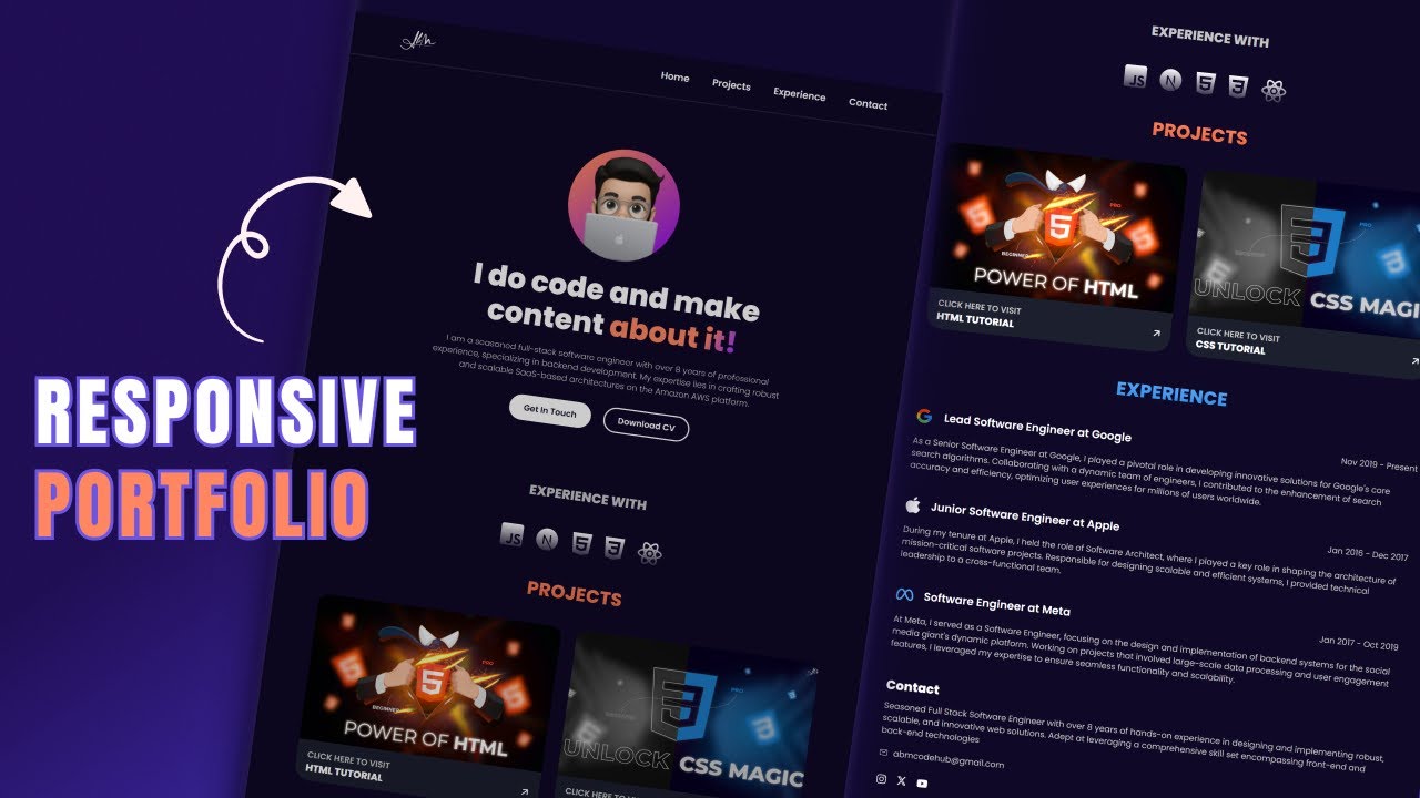 Responsive Portfolio Website Design with HTML and CSS | Website Design ...