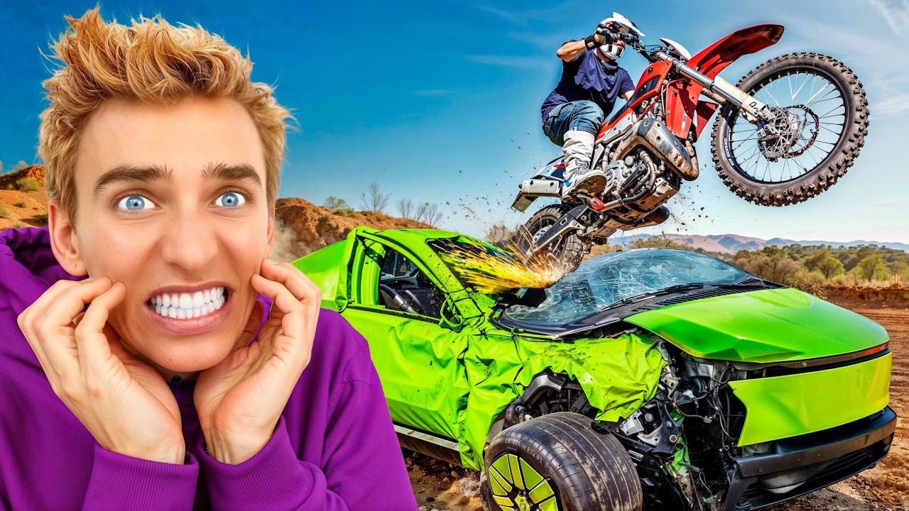 Stuntman JUMPS My $100,000 Cybertruck With Dirt Bike!