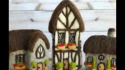 Casinhas de lã para decoração - feltragem com agulhas