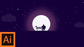 Vector Illustrator with Silhouette illustration moonlight Alone man with bird