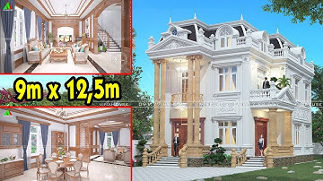 MÂU BIỆT THỰ 2 TẦNG, 1 TUM, KIẾN TRÚC TÂN CỔ ĐIỂN