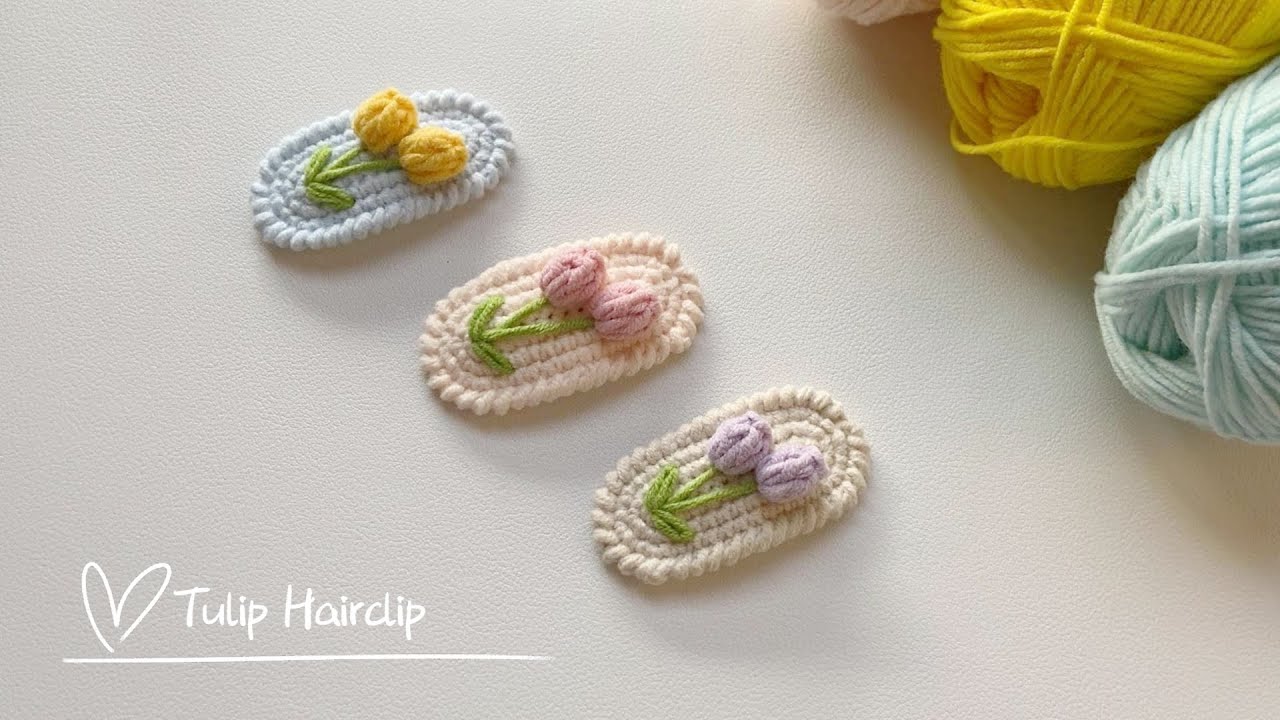 Tulip 🌷Hairclip Crochet ｜How to DIY Hair Accessories ｜Easy Crochet Tutorial｜Beautiful Hairpin