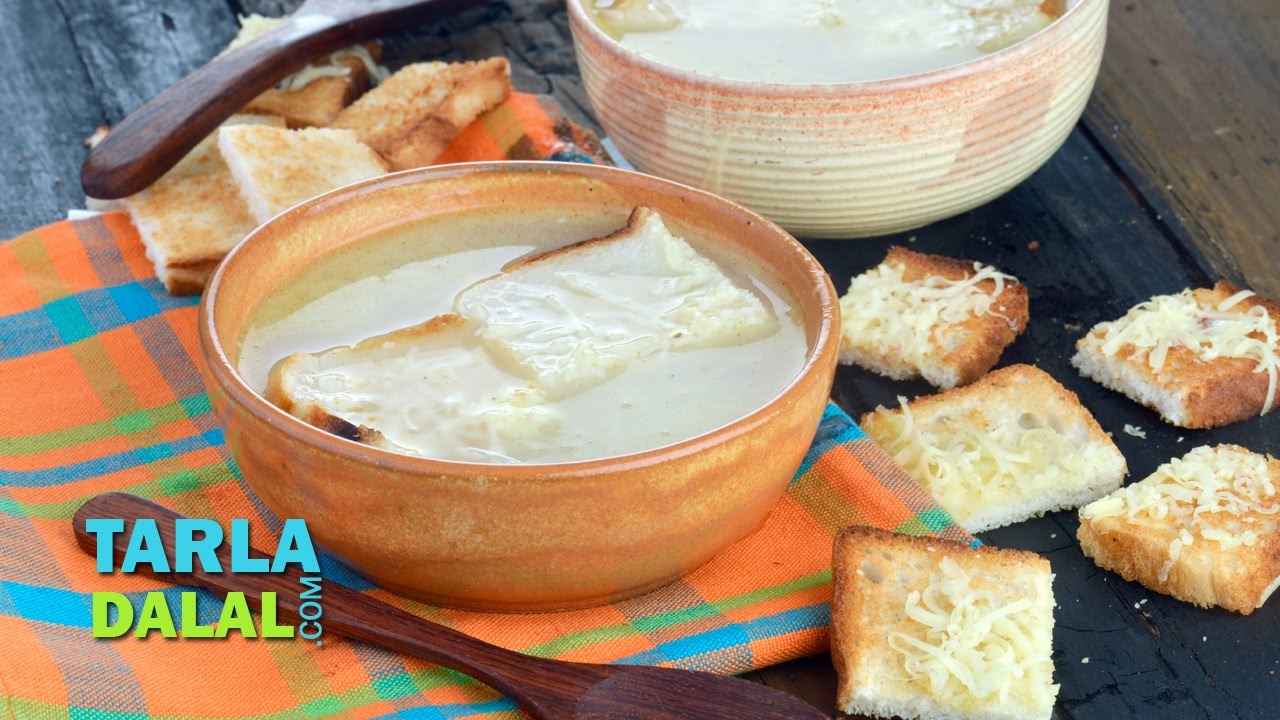 ⁣French Onion Soup, Vegetarian French Onion Soup by Tarla Dalal