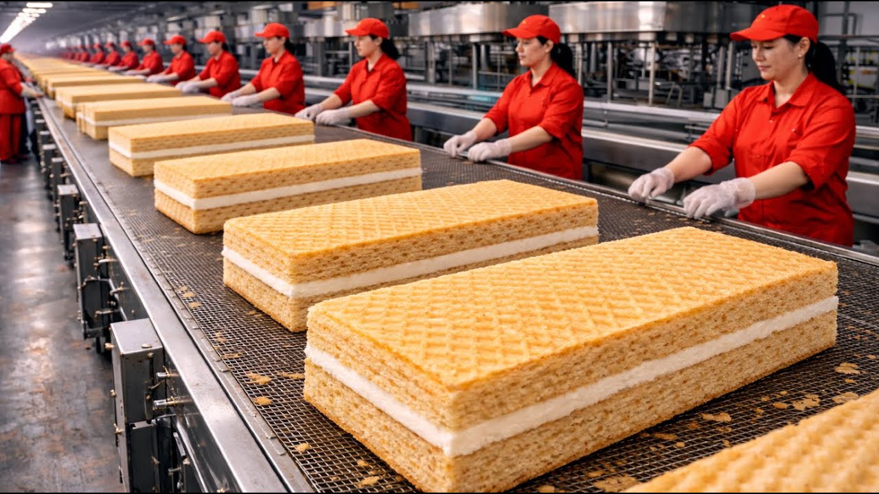 INSIDE WAFERS BISCUIT FACTORY PROCESS | How Wafer Biscuits Are Made | Factory Production