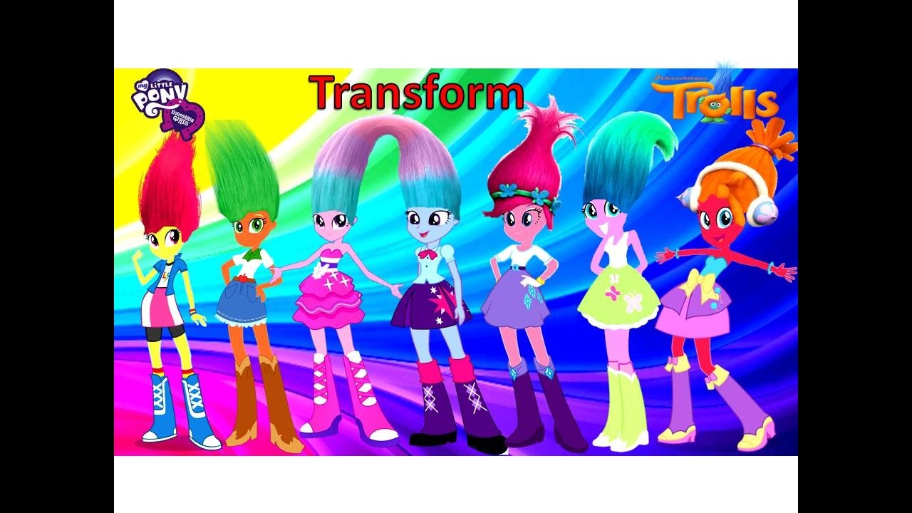 MY LITTLE PONY Equestria Girl Transform into Dreamworks Trolls Coloring Video Kid Toys DISNEY COLORING