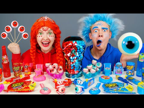 ASMR MUKBANG CANDY RED BLUE PARTY 레드 블루 푸드 챌린지 Color food challenge HAHABOO
