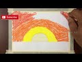 How to draw orange sunset scenery drawing using oil pastels for beginners