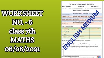 Class 7th Maths worksheet no. 6 | WORKSHEET CLASS 7 (6/8/2021) | WORKSHEET 6 | 06 August 2021
