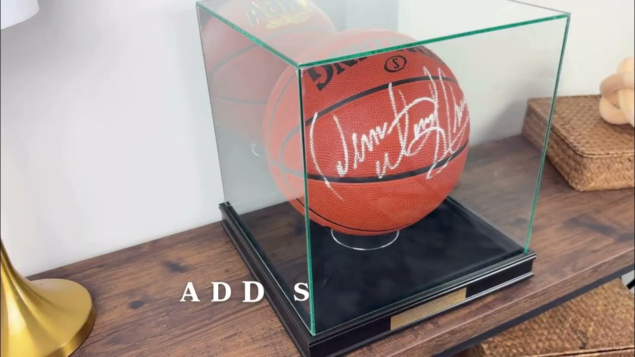 Glass Basketball Display Case Rectangle UV Protected Real Glass