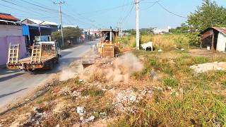 New Project Landfill With Komatsu D31P Dozer Pushing Dirt And 5Ton &amp; Truck Unloading Dirt