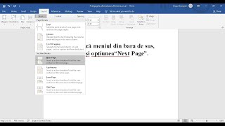 Cum numerotezi paginile, în Microsoft Word, începând cu o anumită pagină (pe care o specifici) ?