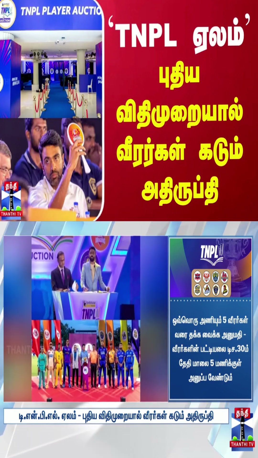 `TNPL ஏலம்'  புதிய விதிமுறையால் வீரர்கள் கடும் அதிருப்தி