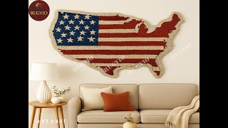Handmade USA Map Flag Wool Tapestry: Patriotic American Flag Wall Hanging / Statue of Liberty screenshot 2