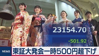 東証大発会一時５００円超下げ