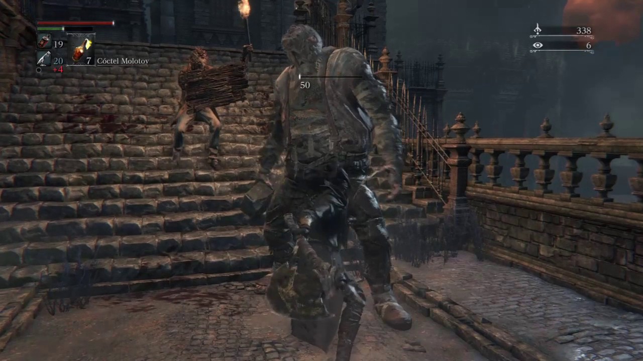 Bloodborne Beating Father Gascoigne using Oil Urns and Molotov