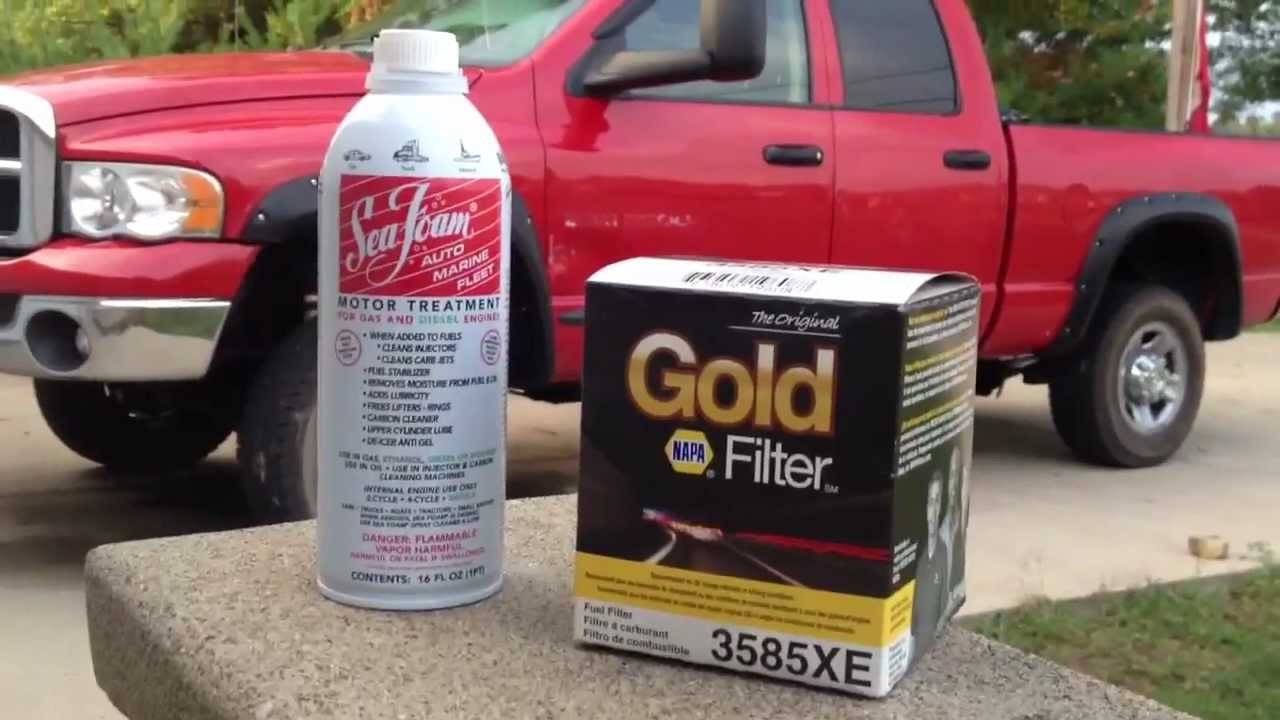 HOW TO REPLACE CUMMINS FUEL FILTER with SEA FOAM YouTube