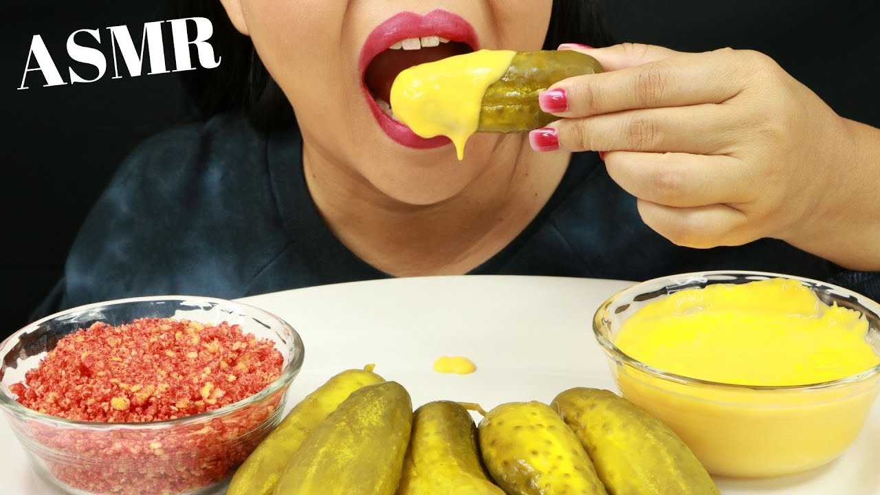 PICKLES DIPPED IN CHEESE SAUCE & HOT CHEETOS ASMR (No Talking) YouTube