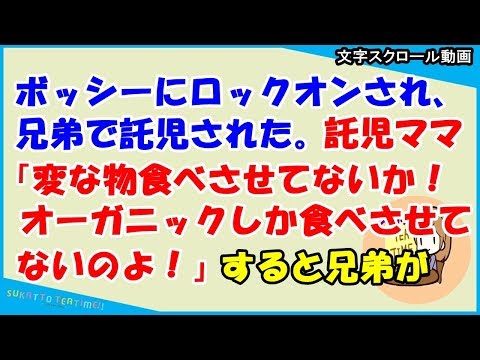 【スカッとする話 キチママ】ボッシーにロックオンされ、兄弟で託児された。→託児ママ「変な物食べさせてないか！オーガニックしか食べさせてないのよ！」兄弟「」（スカッとティータイム）