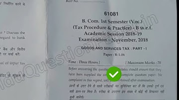 [2018] Mdu BCom Tpp 1st Sem Goods & Service Tax Question Paper #MduQuestionPaper
