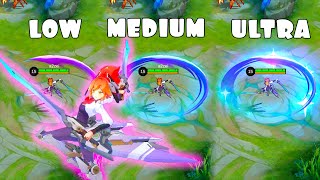 Fanny Blade of Kibou The Aspirant Anime Skin in Different Graphics Settings MLBB