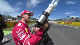 F1 2017 Spanish GP | Sebastian Vettel shooting t-shirts to the fans