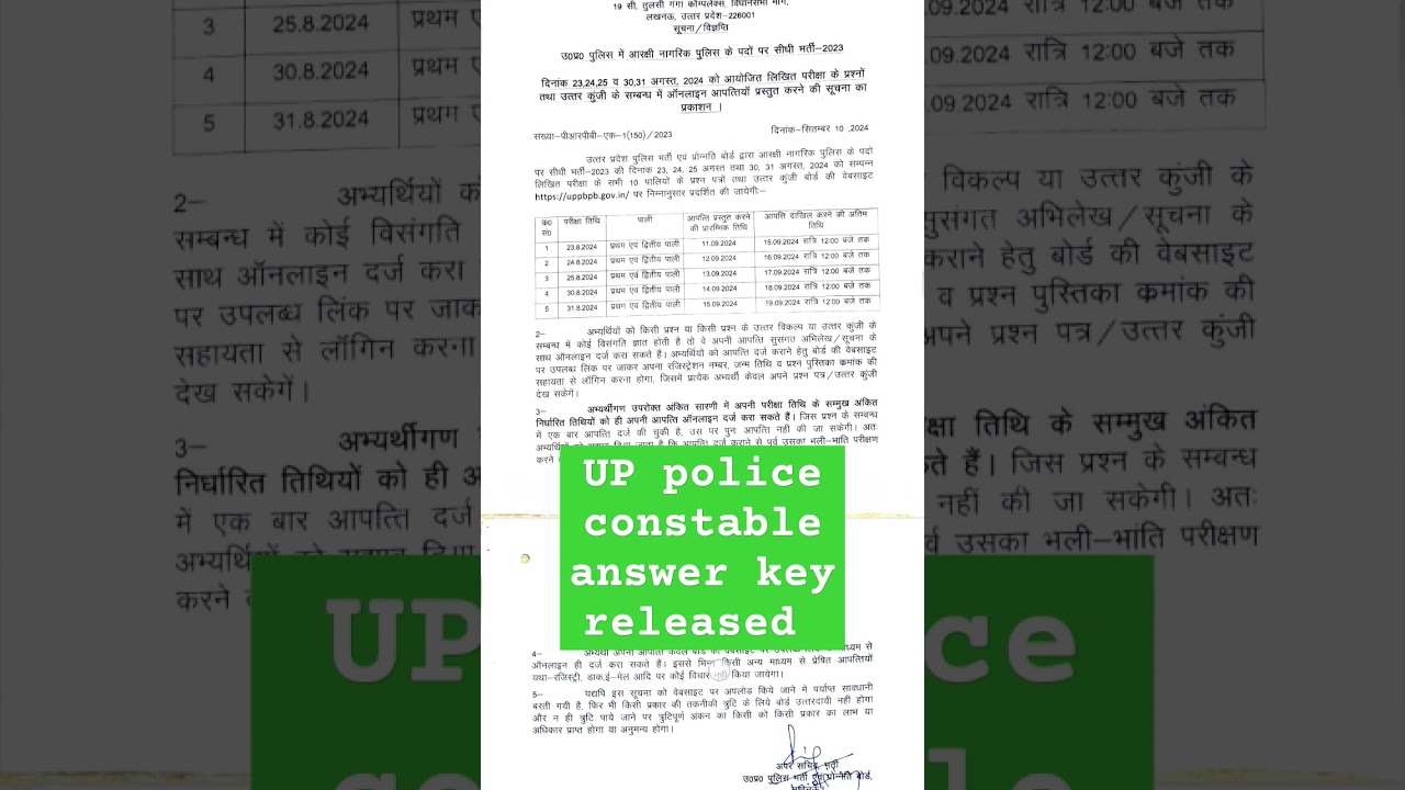 UP police constable answer key released 
