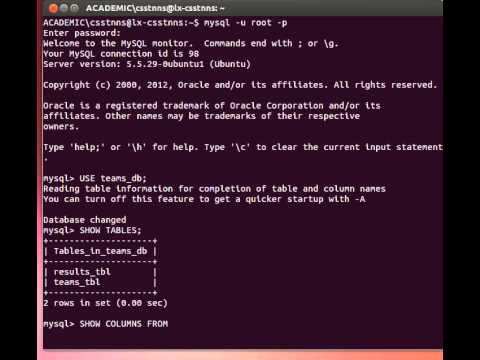 MySQL Tutorial from Terminal 8/27: Showing Structure of Tables