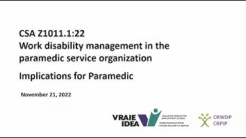 Nov 21, 2022 - CSA Z1011.1 WDM in the Paramedic Service Organization: Implication for Paramedics