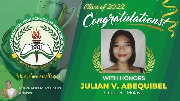 SNHSHI Virtual Recognition 2022 - Grade 9 Molave