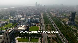 Greater Noida Expressway and new multi-storey developments in Delhi NCR city of NOIDA to the north