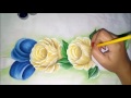 Como Pintar ROSAS amarelas e FOLHAS PINTURA EM TECIDO