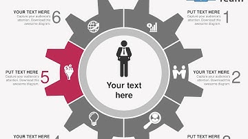 six staged gear diagram business icons flat powerpoint design