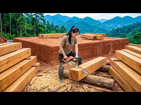A Chainsaw and a Dream—Skilled Woman Turns Giant Timbers Into a Mountain Home.|by@phuongsfarm6368