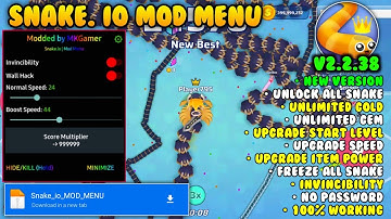 Snake.io MOD MENU v2.2.38 | MOD APK | Unlock ALL SNAKE | INVINCIBLE | Latest version | Control Speed