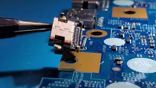 Removing USB-C connector with hidden pins from a laptop motherboard using hot air soldering station