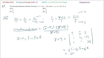 The shortest distance between the lines x + 1 = 2y = –12z and x = y + 2 = 6z – 6 is #jee2024