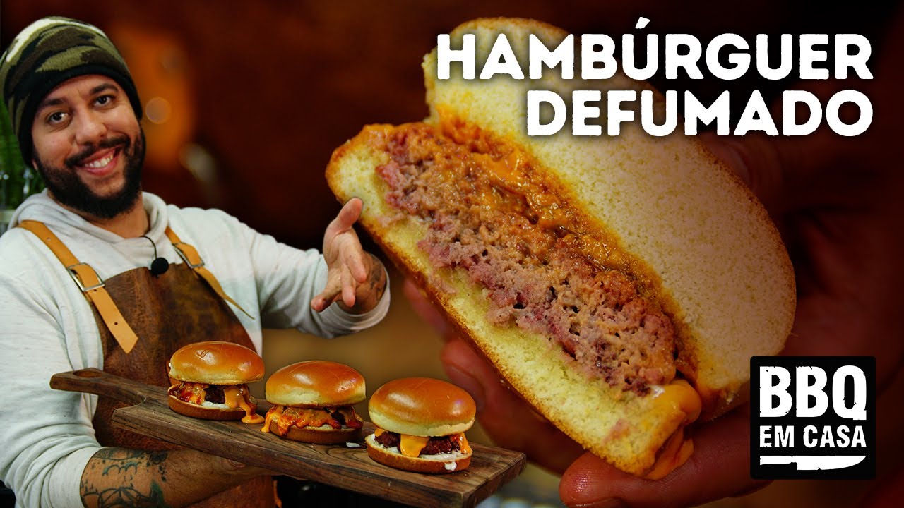 HAMBÚRGUER DEFUMADO C/ CHEDDAR E BACON - MÊS DO HAMBÚRGUER | BBQ EM CASA