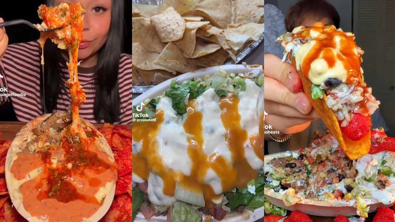 TIKTOK CHIPOTLE MUKBANG COMPILATION GRILLED CHEESE BURRITO QUASEDILLA TACOS CHIPOTLE BOWL SALAD