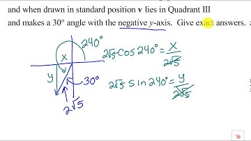 Trig Finding component form of a vector given magnitude and info about angle