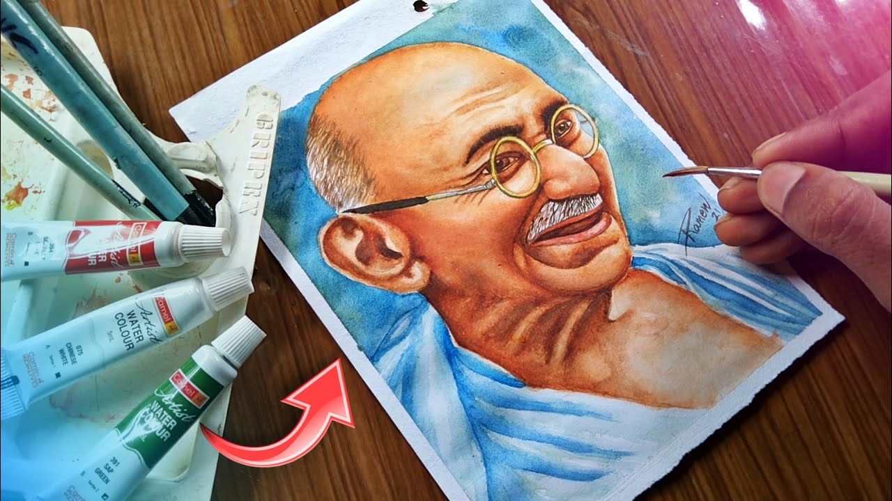 Mahatma Gandhi watercolor painting / Mahatma Gandhi drawing with ...