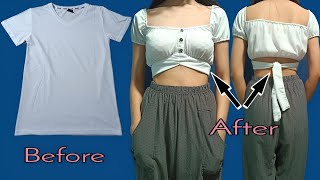 DIY || TURN YOUR PLAIN T-SHIRT INTO CROP TOP || AngelSew